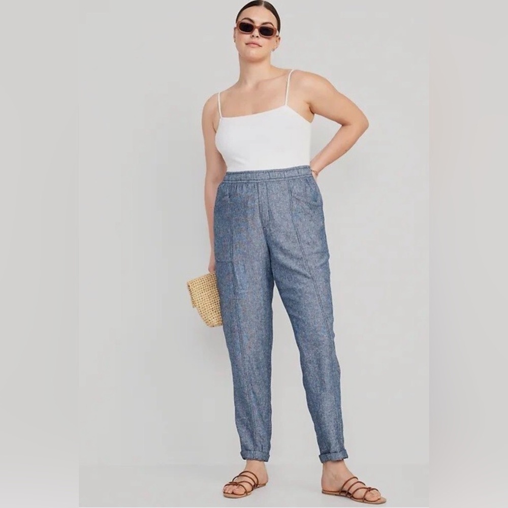 Old Navy Blue Elastic-Waist Linen-Blend Jogger Pants (size M)
